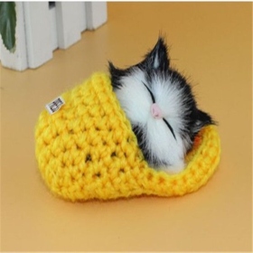 Kawaii Simulation Sleeping Kittens Kawaii Plush Cat Doll Toy For Kids Birthday Gift (Color: yellow)