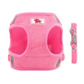 dog Harnesses and dog leash set; New dog leash corduroy breathable dog chest strap reflective pet chest strap walking dog rope set (colour: Pink)