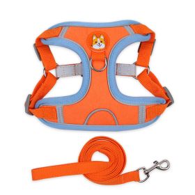 dog Harnesses and dog leash set; Pet Chest Strap Vest Dog Strap Small Dog Rope Wholesale Reflective Dog Towing Rope (colour: orange)