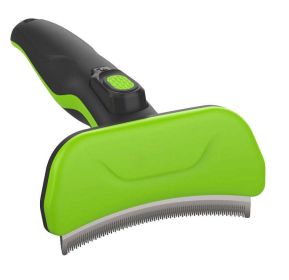 Pet Life 'Fur-Guard' Easy Self-Cleaning Grooming Deshedder Pet Comb (Color: green)