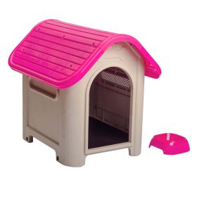 Dog House with Bowl for Small to Medium Breeds, Espresso, Beige (Color: Beige)